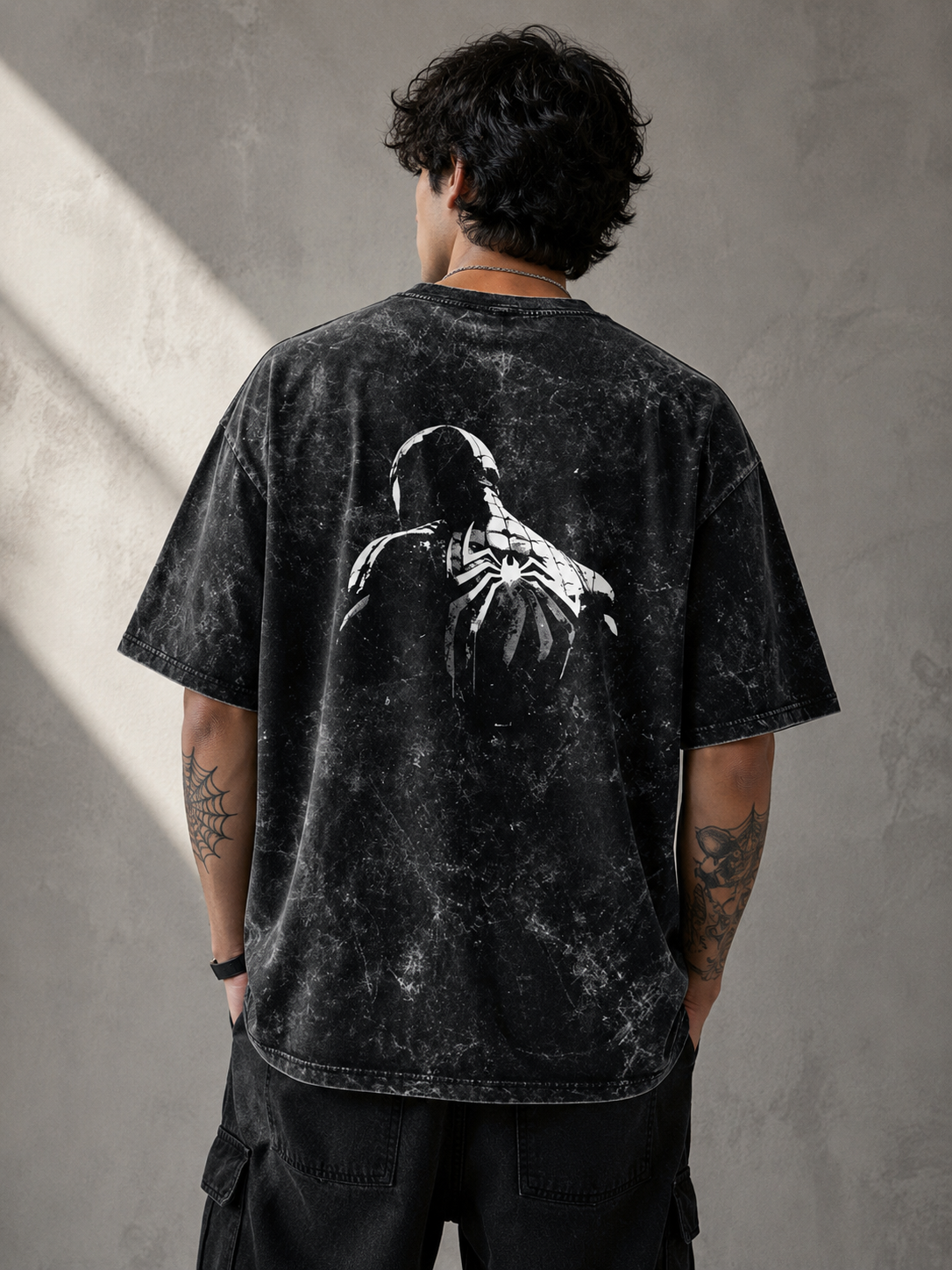 Unisex Shadow Spider Acid Wash Tee