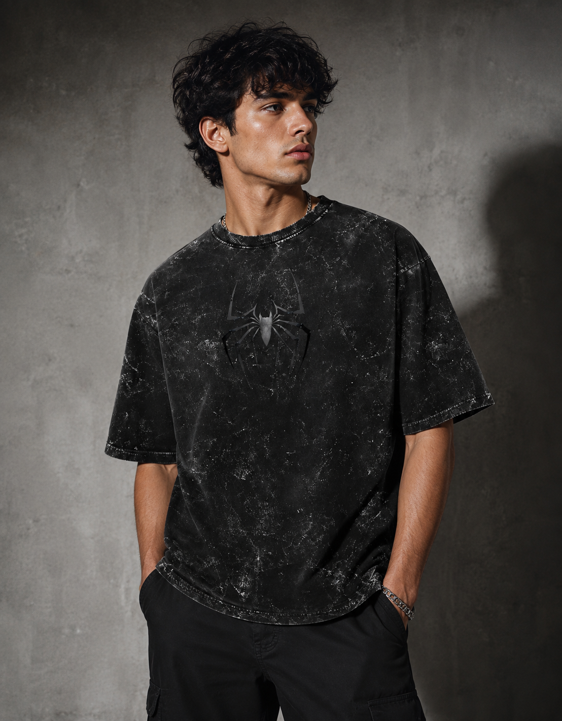 Unisex Shadow Spider Acid Wash Tee